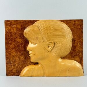 Zich Wood Relief Sculpture Art Woman Profile 12"x9" Tan Brown Carved